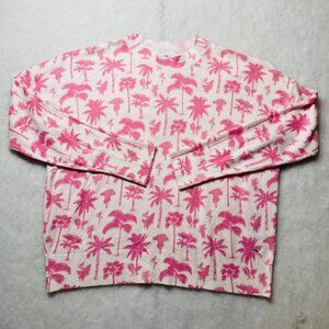 Vineyard Vines Womens Pink Tropical Palm Print Crew Neck Soft Cozy Sweater Sz M